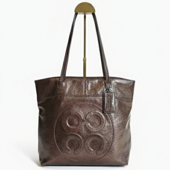 Handbags - Coach Laura Metallic Bronze Leather Logo Tote Bag. 